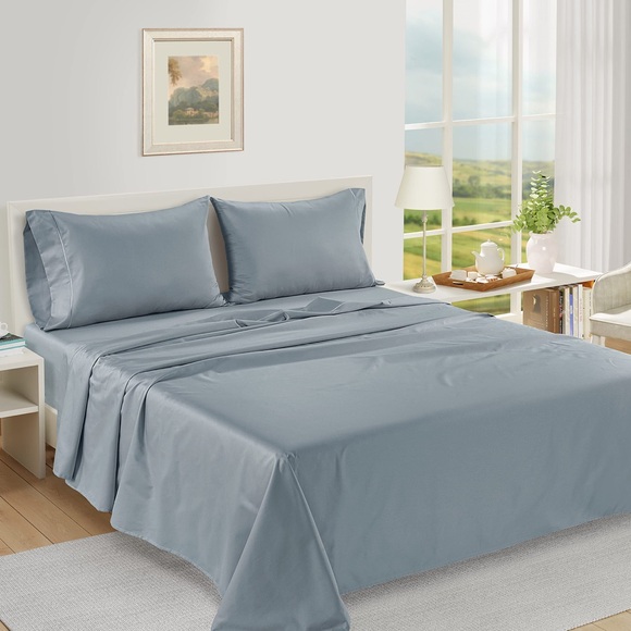 NEW 4 Piece Luxury 100% Egyptian Cotton King Bed Sheets 1000 Thread French Blue - Picture 2 of 5